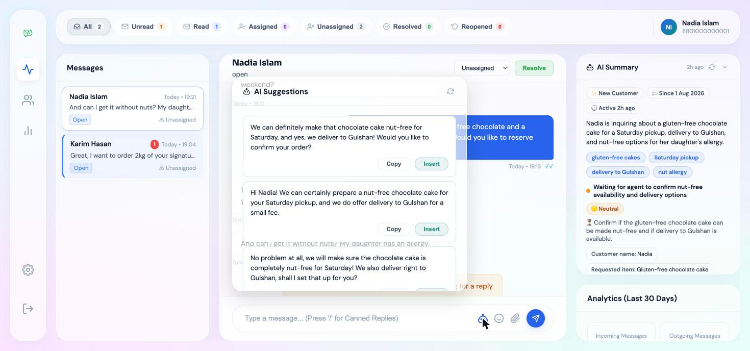 InboxPulse AI reply suggestions for WhatsApp - three context-aware replies drafted by Google Gemini AI
